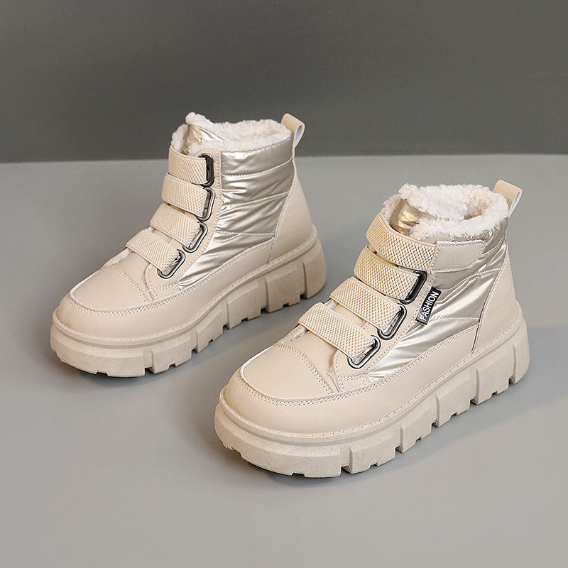Bottes d'hiver pour femmes, doublées, avec semelle en caoutchouc robuste et fermeture velcro ajustable