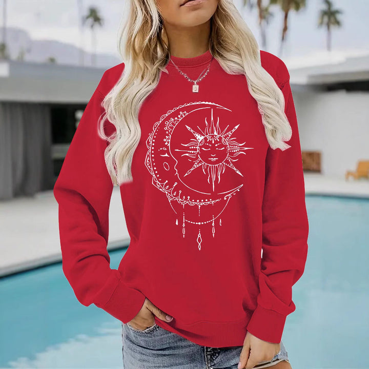 Sweat-shirt pour femmes avec motif artistique de soleil et de lune