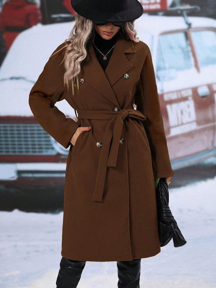 Manteau oversized élégant pour femmes avec double boutonnage et ceinture chic