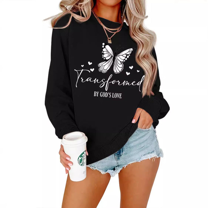 Sweatshirt pour femmes avec motif de papillon artistique et inscription inspirante