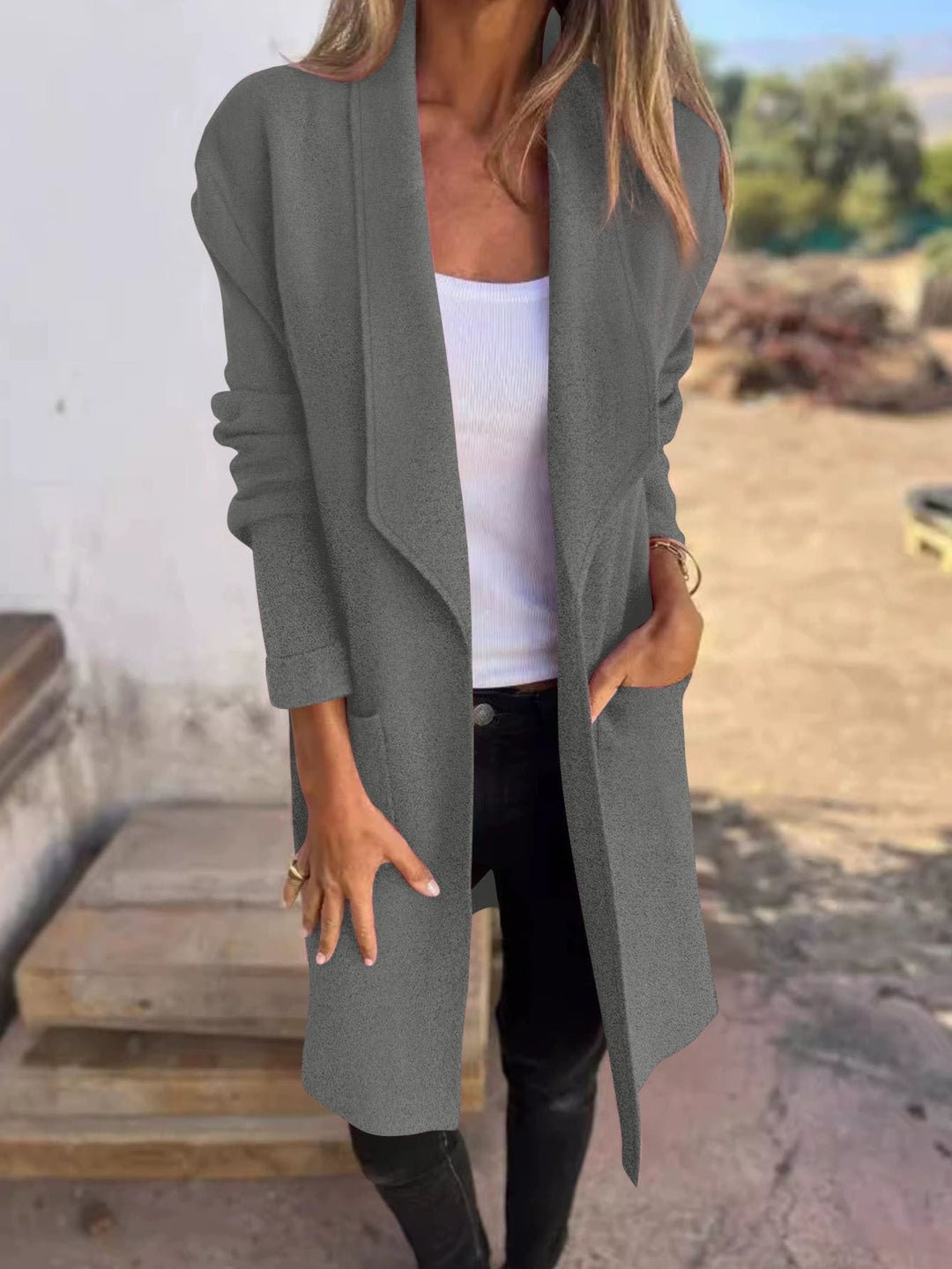 Manteau oversized décontracté pour femmes avec poches et col ouvert