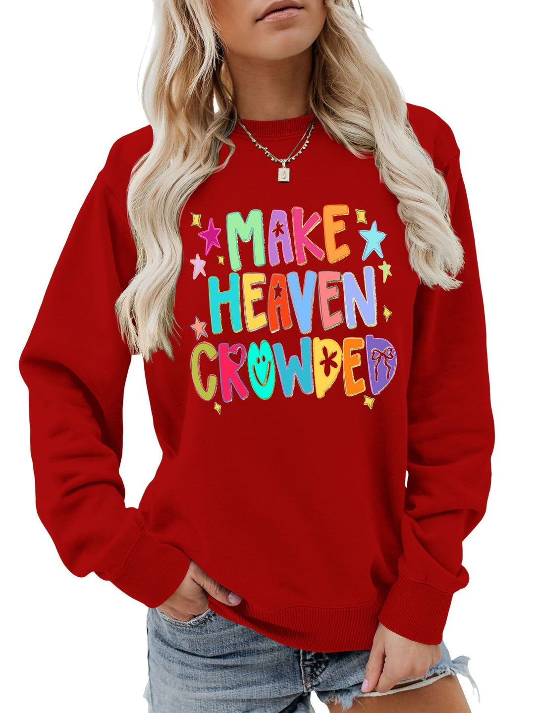 Sweatshirt pour femmes avec motif coloré et inscription ludique