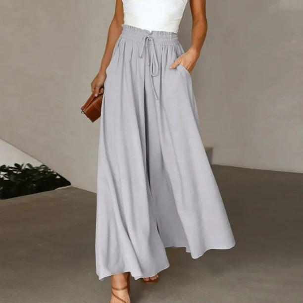 Pantalon Palazzo large pour femmes avec taille élastique et poches latérales pratiques