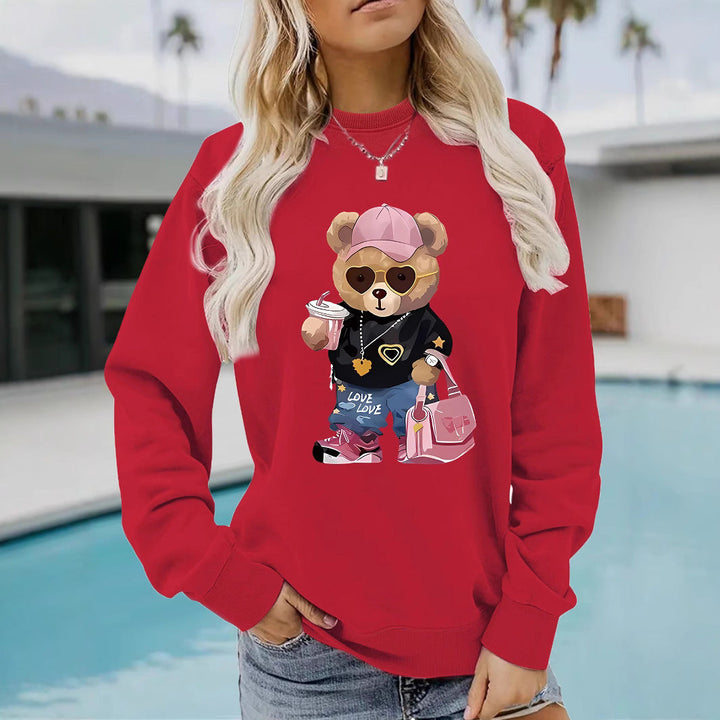 Sweatshirt pour femmes avec un motif unique de ours en cartoon et une inscription à la mode