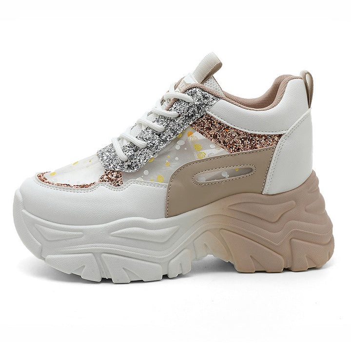 Baskets à paillettes sportives pour femmes avec semelle compensée tendance