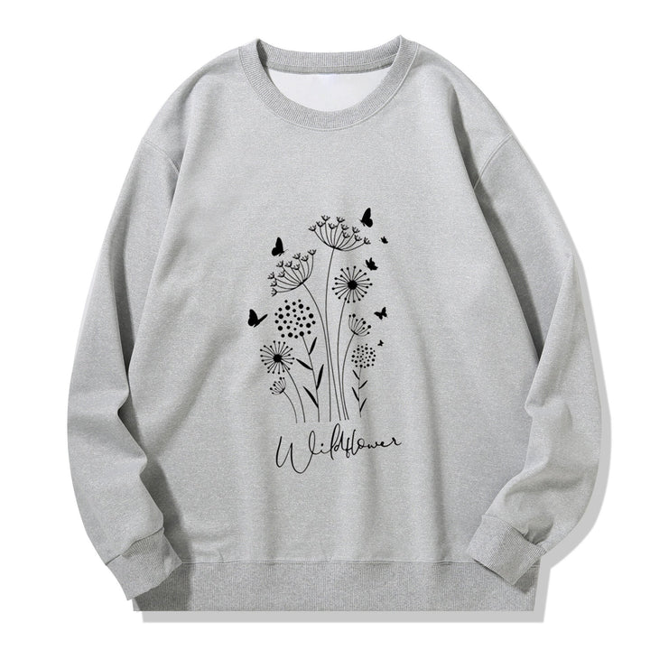 Sweatshirt pour femmes avec imprimé floral de fleurs sauvages et doublure douillette