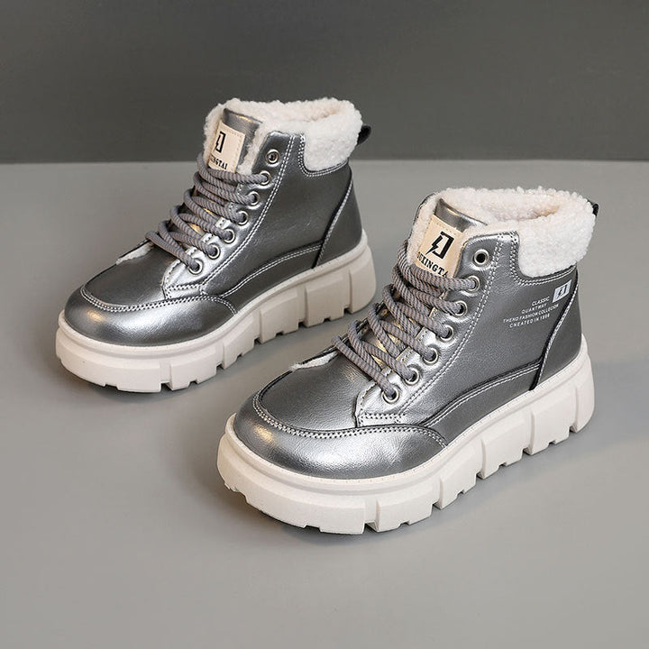 Bottes d'hiver montantes pour femmes avec doublure en fausse fourrure isolante et semelle antidérapante