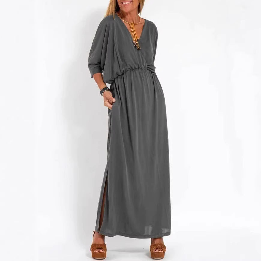 Robe maxi élégante pour femmes avec fente latérale et taille élastique