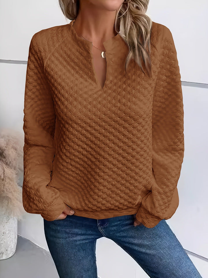 Sweat-shirt pour femmes avec design matelassé texturé et décolleté tendance