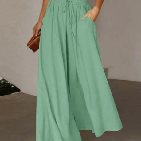 Pantalon Palazzo large pour femmes avec taille élastique et poches latérales pratiques