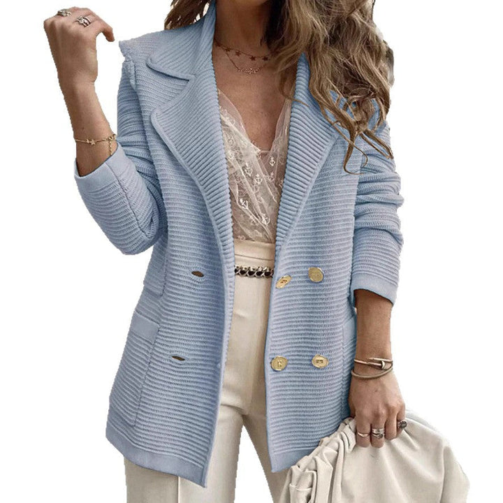 Blazer en tricot élégant pour femmes avec double rangée de boutons et design structuré