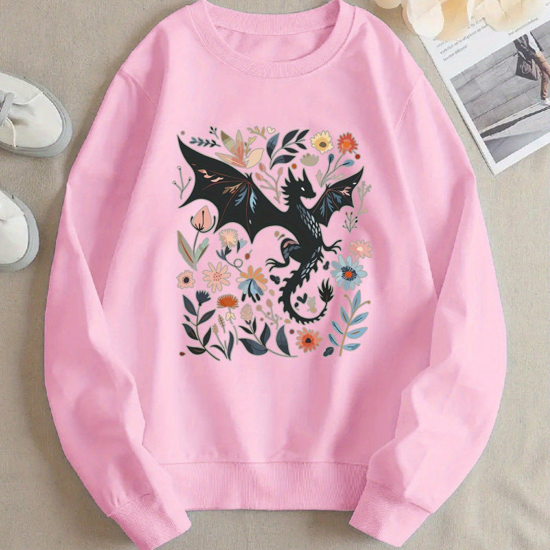 Sweatshirt pour femmes avec un motif détaillé de dragon et de fleurs