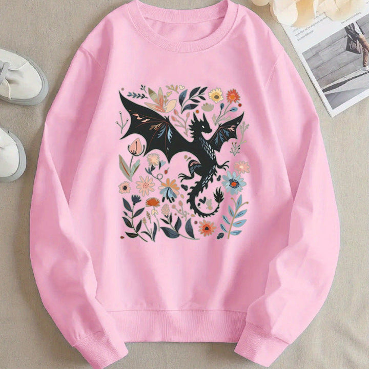 Sweatshirt pour femmes avec un motif détaillé de dragon et de fleurs