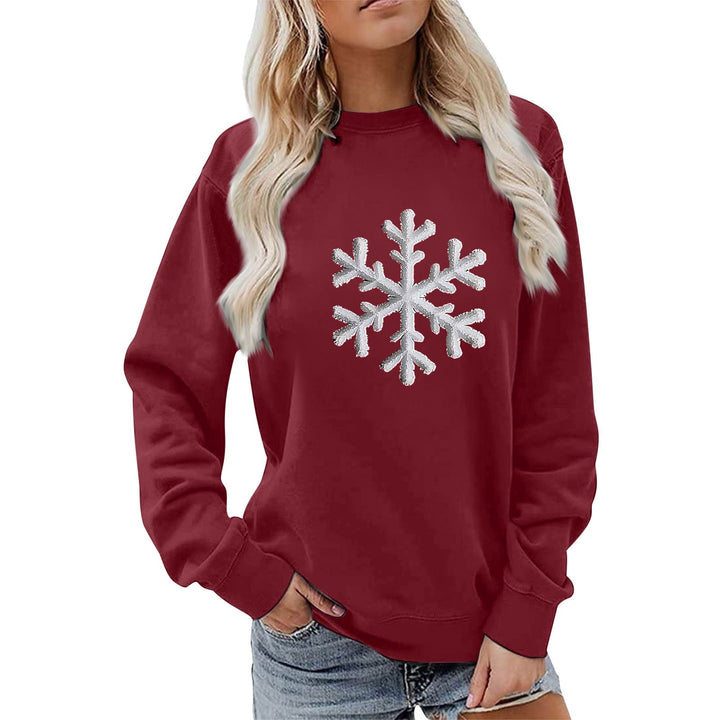 Sweatshirt pour femmes avec motif de flocon de neige scintillant et coupe décontractée