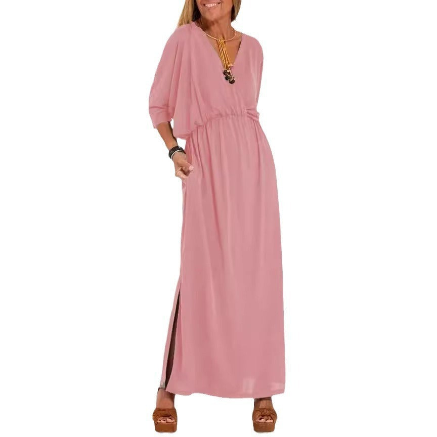 Robe maxi élégante pour femmes avec fente latérale et taille élastique