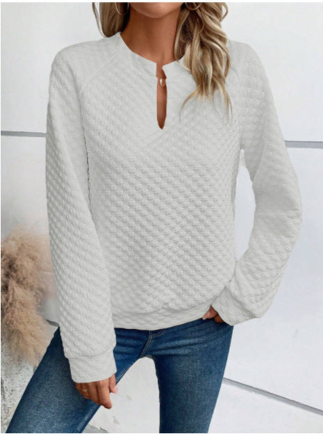 Sweat-shirt pour femmes avec design matelassé texturé et décolleté tendance