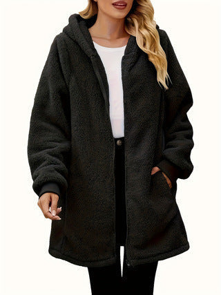 Manteau en polaire pour femmes avec poches et capuche