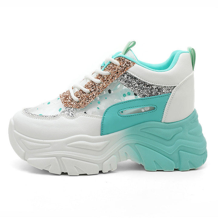 Baskets à paillettes sportives pour femmes avec semelle compensée tendance