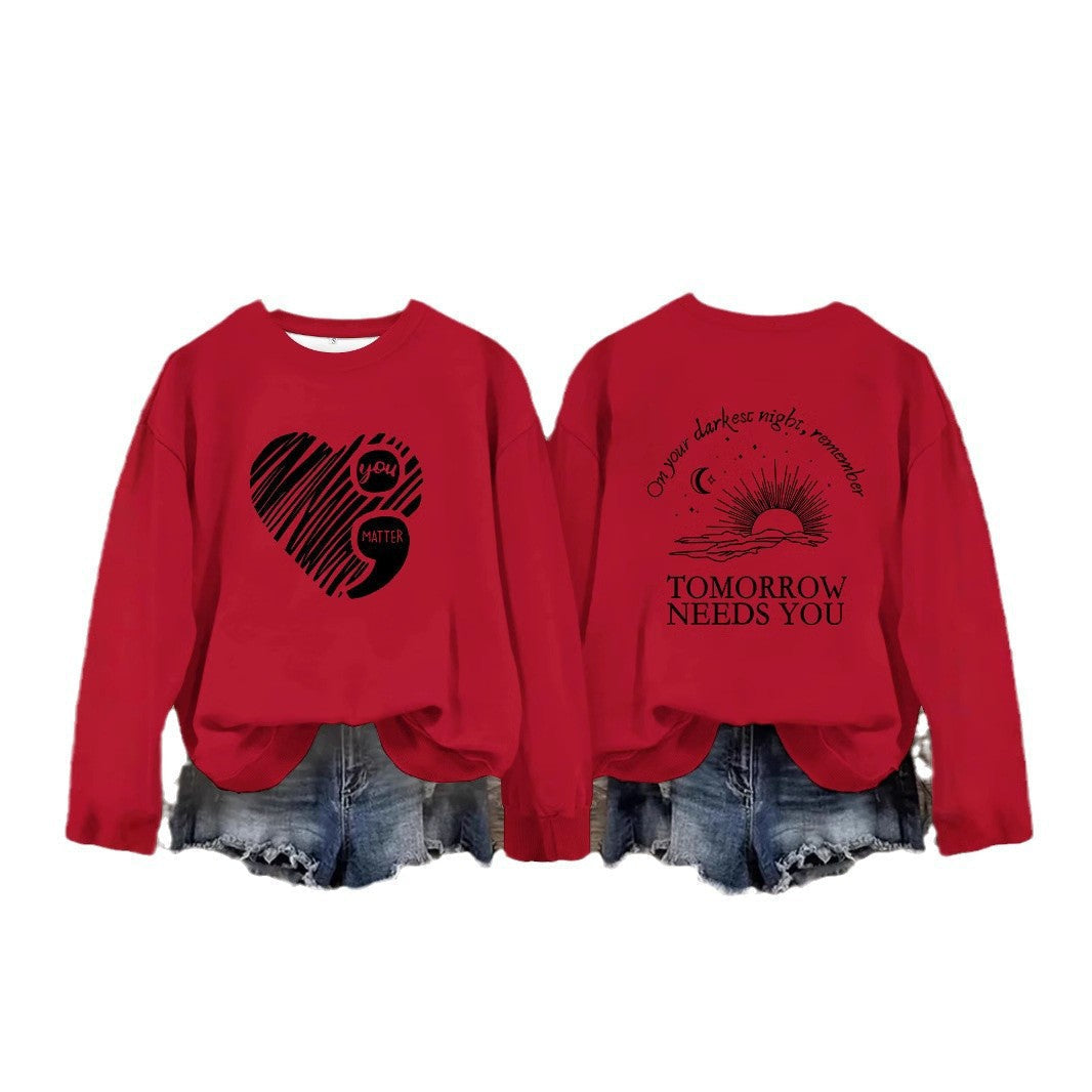 Sweat-shirt pour femmes avec impression inspirante et grand motif en cœur