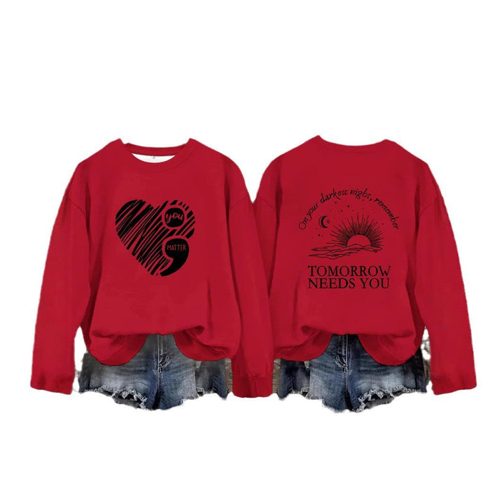 Sweat-shirt pour femmes avec impression inspirante et grand motif en cœur