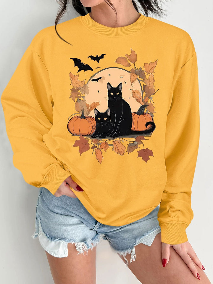 Sweatshirt pour femmes avec un design automnal de chats et de citrouilles