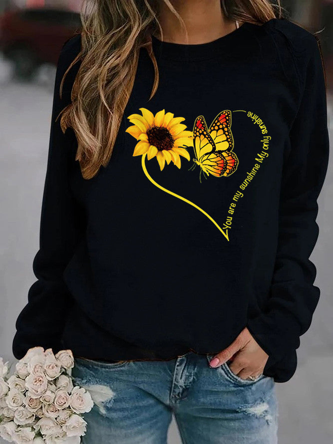 Sweatshirt pour femmes avec motif graphique de papillon et de tournesol