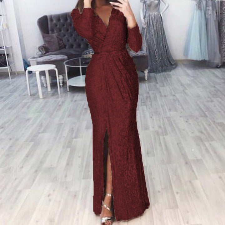 Robe de soirée longue pour femmes avec un élégant décolleté croisé et une fente
