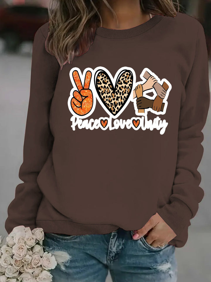 Sweat-shirt pour femmes avec un motif créatif de Paix, Amour et Unité