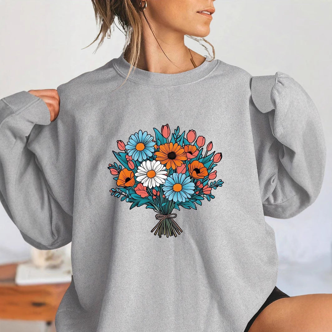Sweatshirt Oversized Femme avec Détails Graphiques Floraux