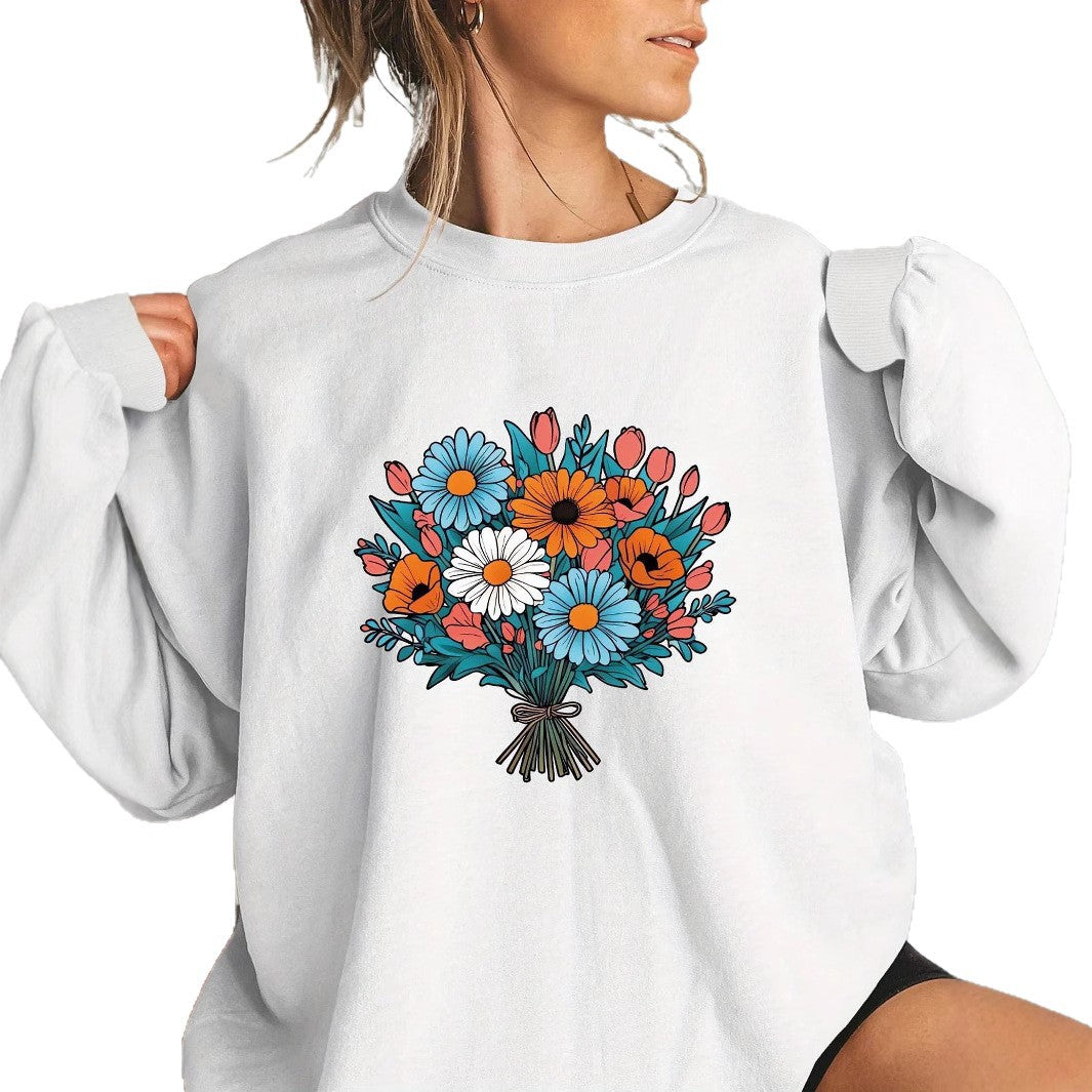 Sweatshirt Oversized Femme avec Détails Graphiques Floraux