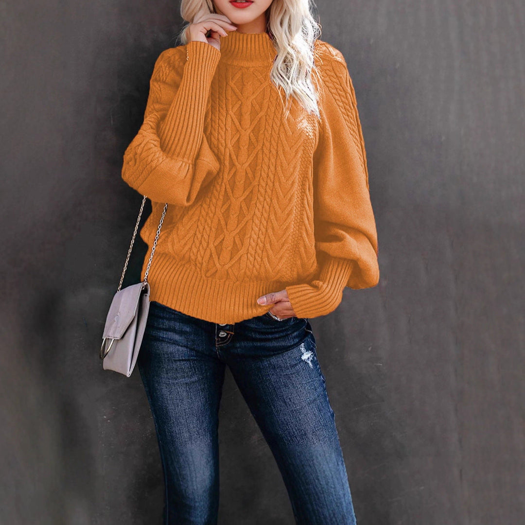 Pull en grosse maille pour femmes avec col montant et manches ballon