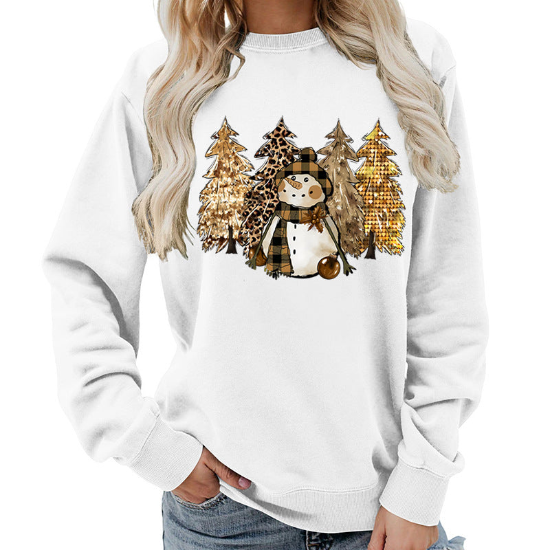 Sweat-shirt pour femmes avec design créatif de bonhomme de neige et doublure douce