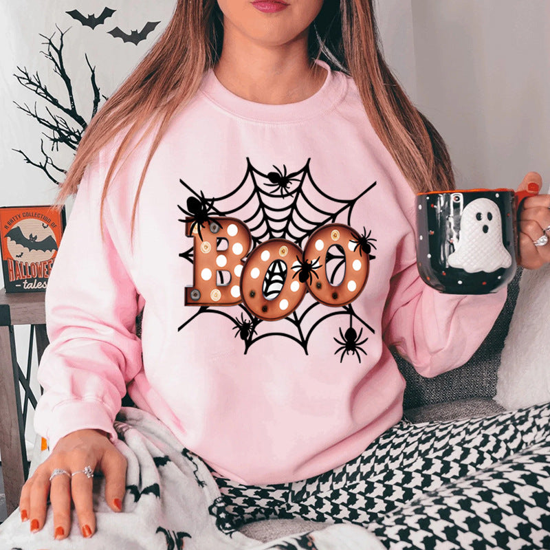Sweatshirt pour femmes avec design créatif de toile d'araignée Halloween