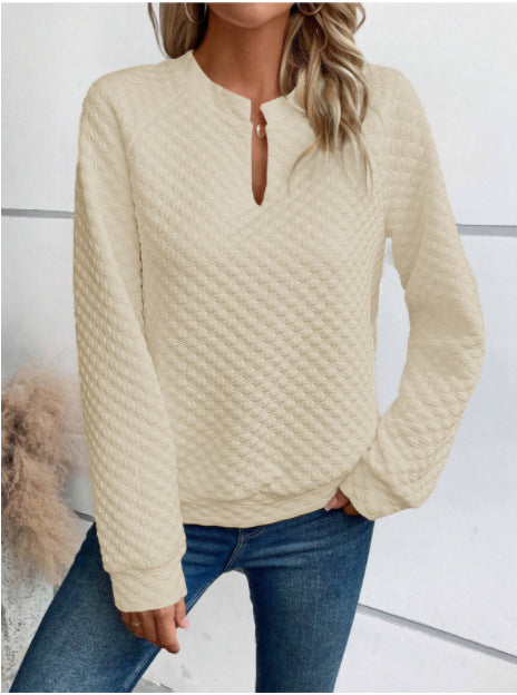 Sweat-shirt pour femmes avec design matelassé texturé et décolleté tendance