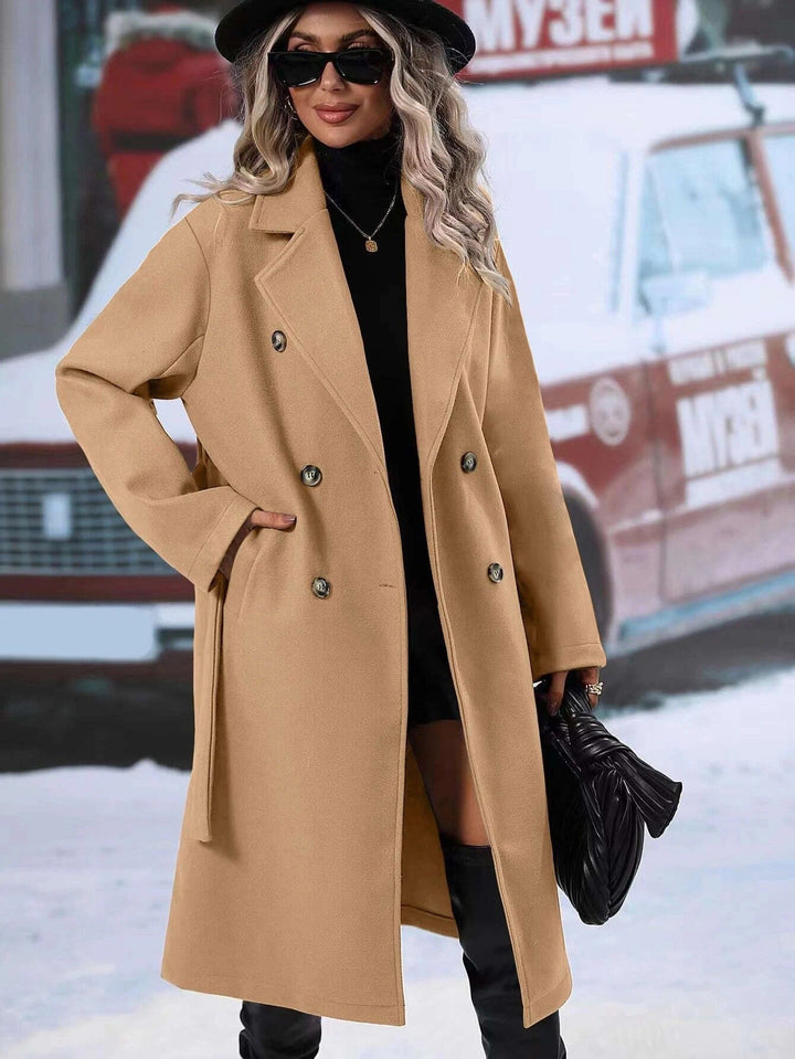 Manteau oversized élégant pour femmes avec double boutonnage et ceinture chic
