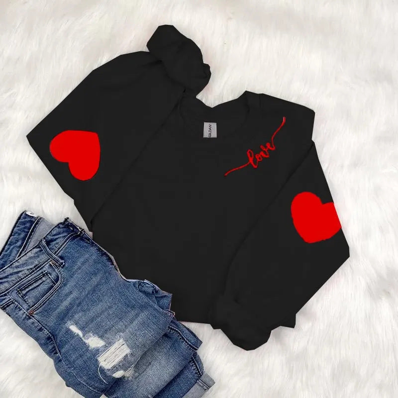 Sweat-shirt pour femmes avec design de cœurs et coupe décontractée