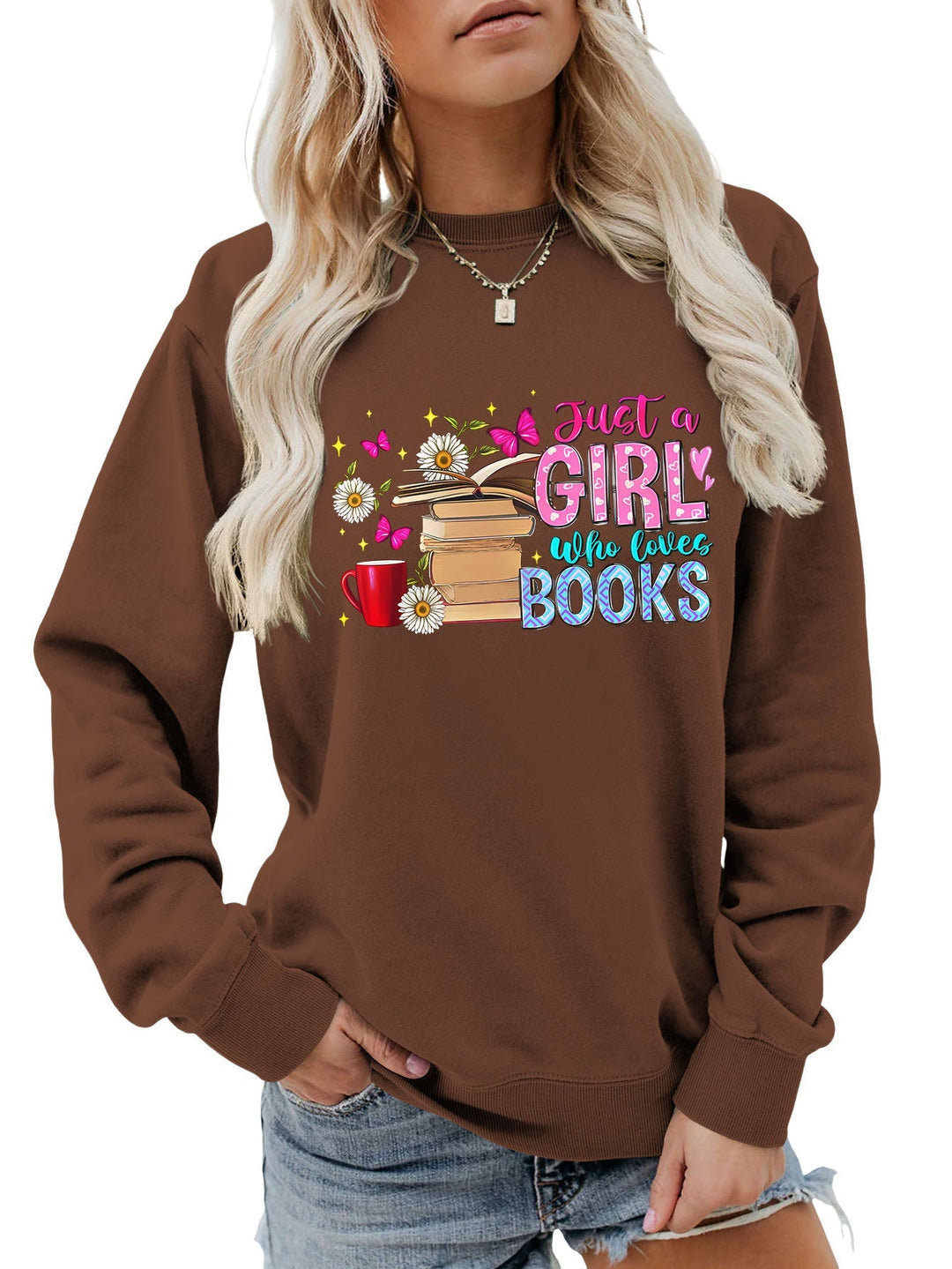 Sweatshirt pour femmes avec motif de livre accrocheur et coupe décontractée