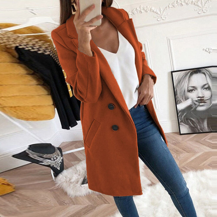 Blazer long élégant et chaud pour femmes avec double boutonnage