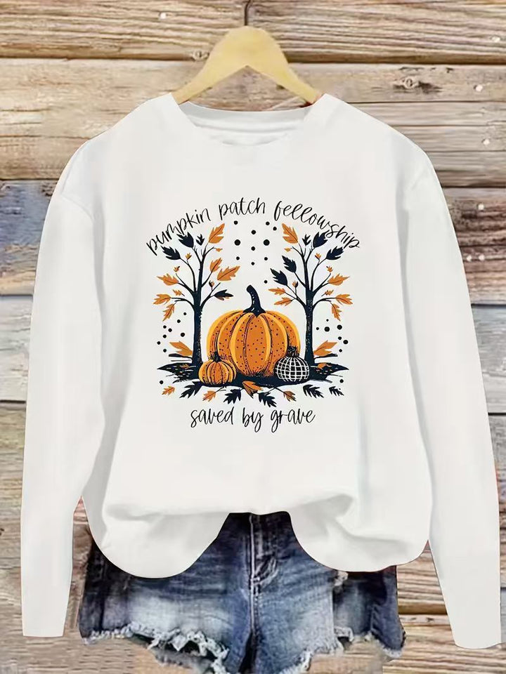 Sweat-shirt pour femmes avec motif de citrouille automnal et coupe décontractée