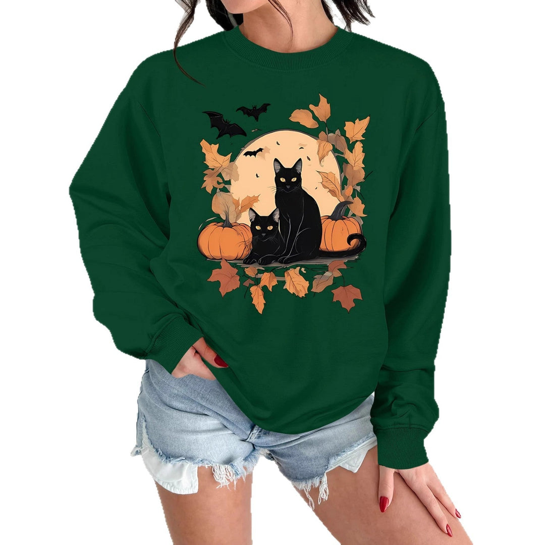 Sweatshirt pour femmes avec un design automnal de chats et de citrouilles