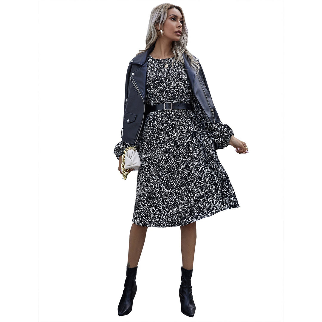 Robe midi élégante pour femmes avec manches bouffantes longues et ceinture élastique à la taille
