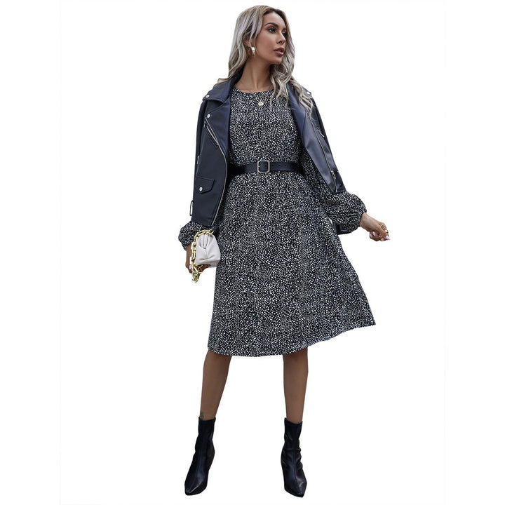 Robe midi élégante pour femmes avec manches bouffantes longues et ceinture élastique à la taille