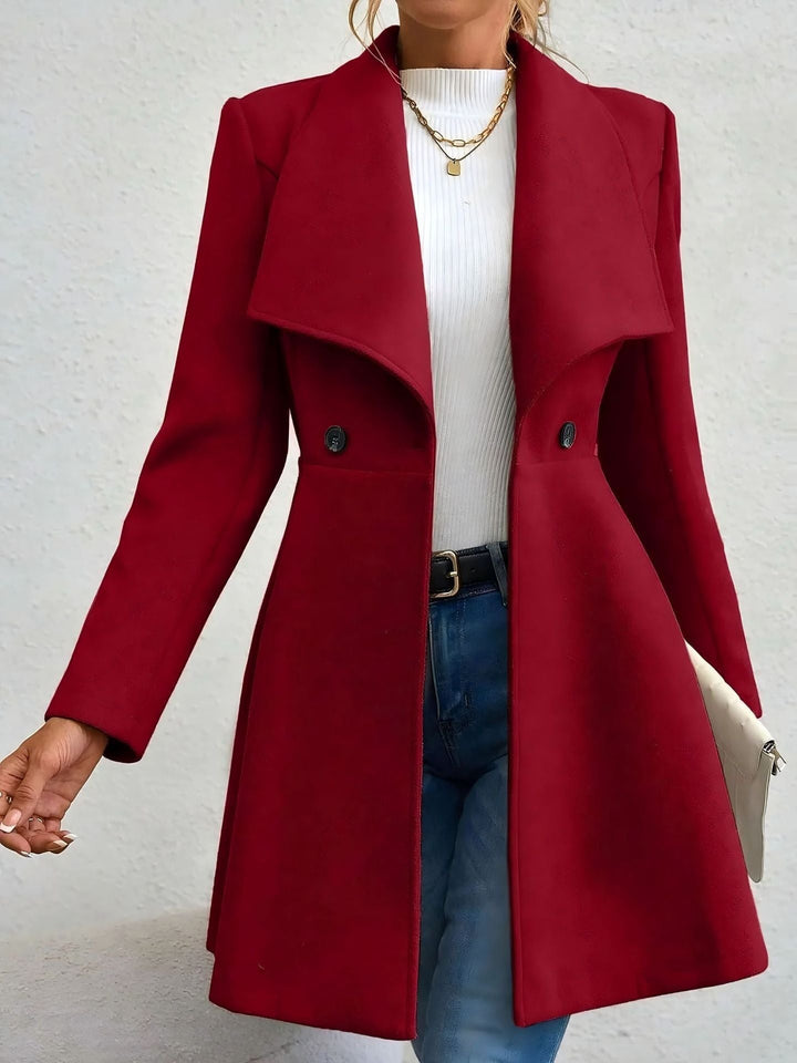 Manteau en laine élégant pour femmes avec revers à la mode et double boutonnage
