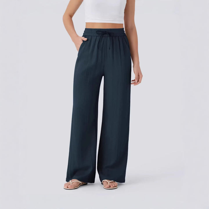 Pantalon Palazzo large pour femmes avec taille élastique et poches pratiques