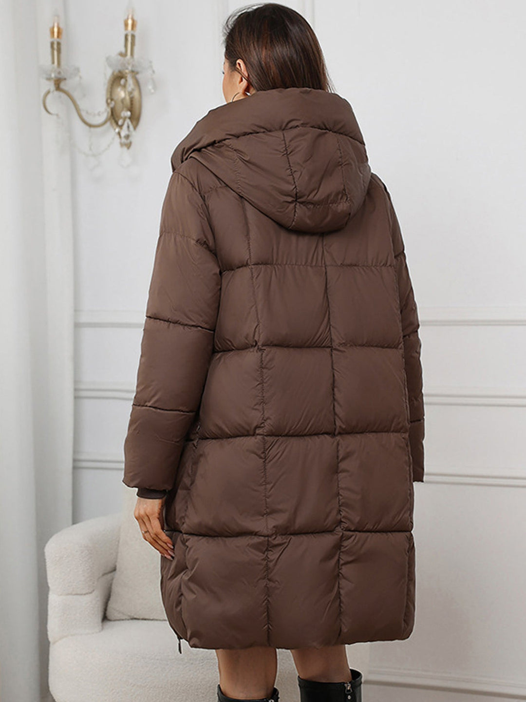 Manteau long en duvet pour femmes avec capuche