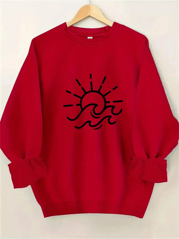Sweat-shirt pour femmes avec motif créatif de soleil et de vagues
