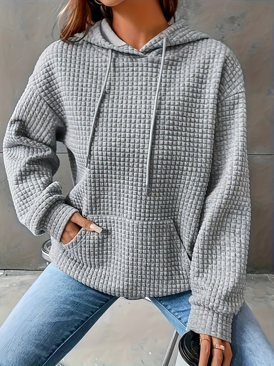 Sweat à capuche pour femmes en motif gaufré structuré avec poches latérales