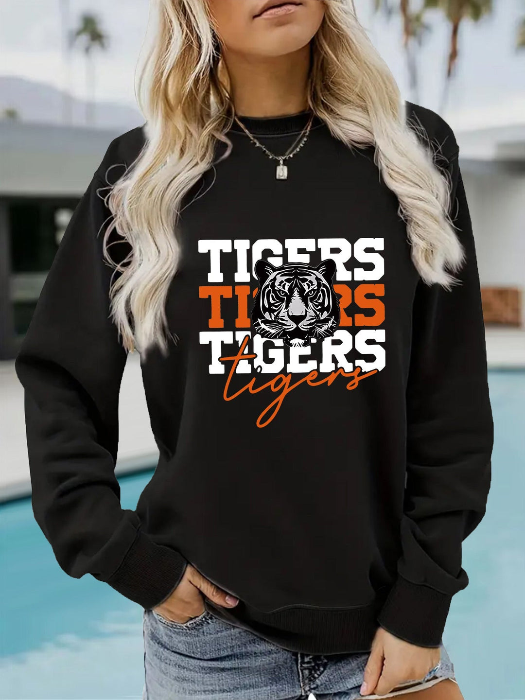 Sweatshirt pour femmes avec design animaliste de tigre et coupe décontractée