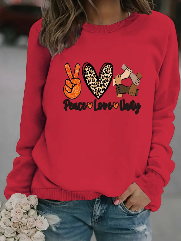 Sweat-shirt pour femmes avec un motif créatif de Paix, Amour et Unité