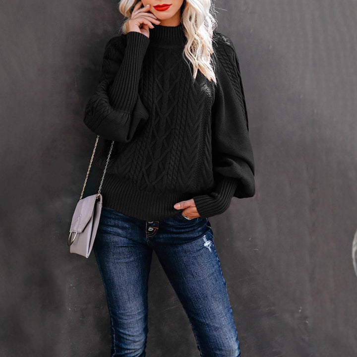 Pull en grosse maille pour femmes avec col montant et manches ballon